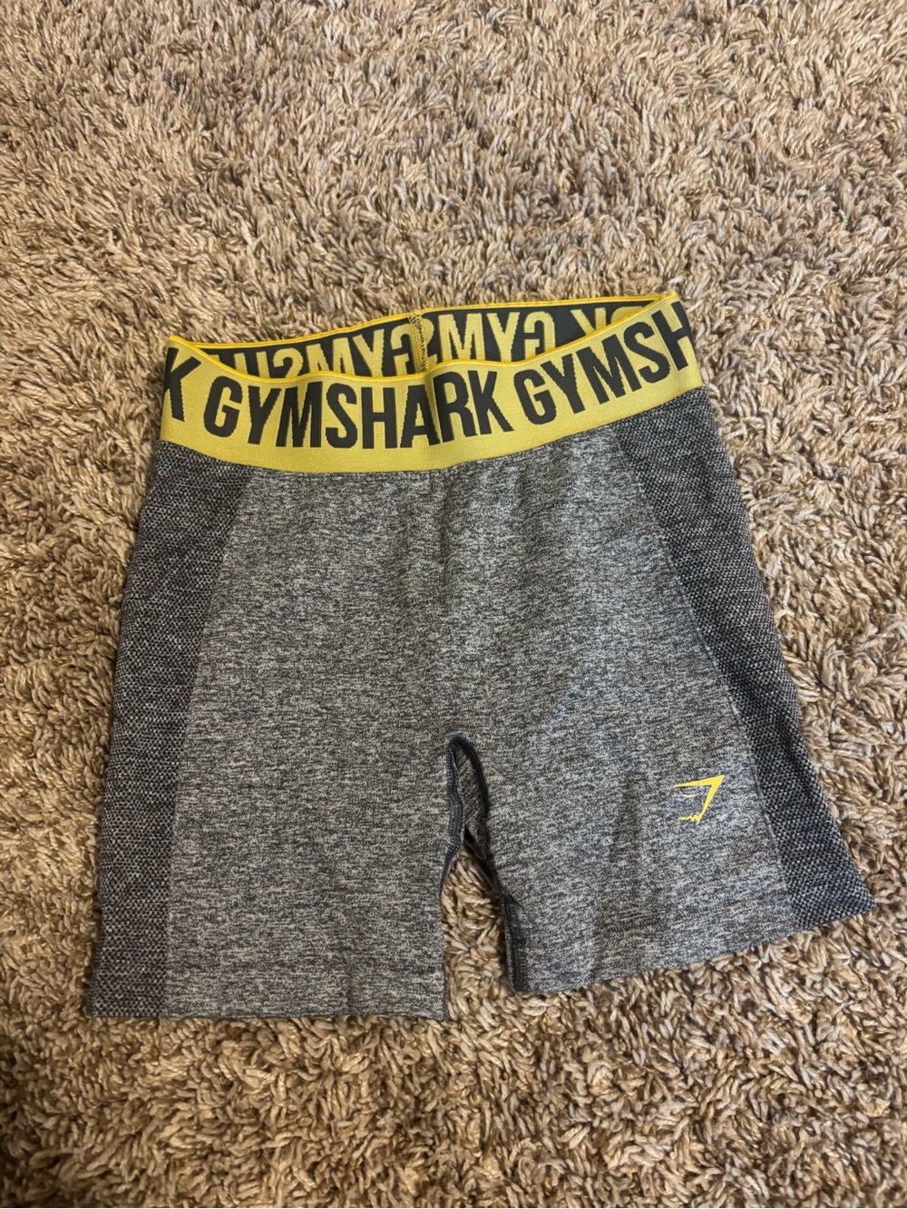 Gymshark women’s Gray & Yellow Logo Waist Training Shorts